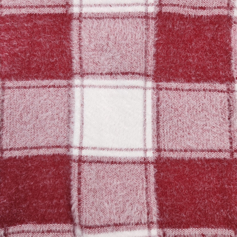 Tahari Womens XL Red Pink Buffalo Plaid Fuzzy Eyelash Knit Pullover Sweater SOFT - Picture 6 of 8